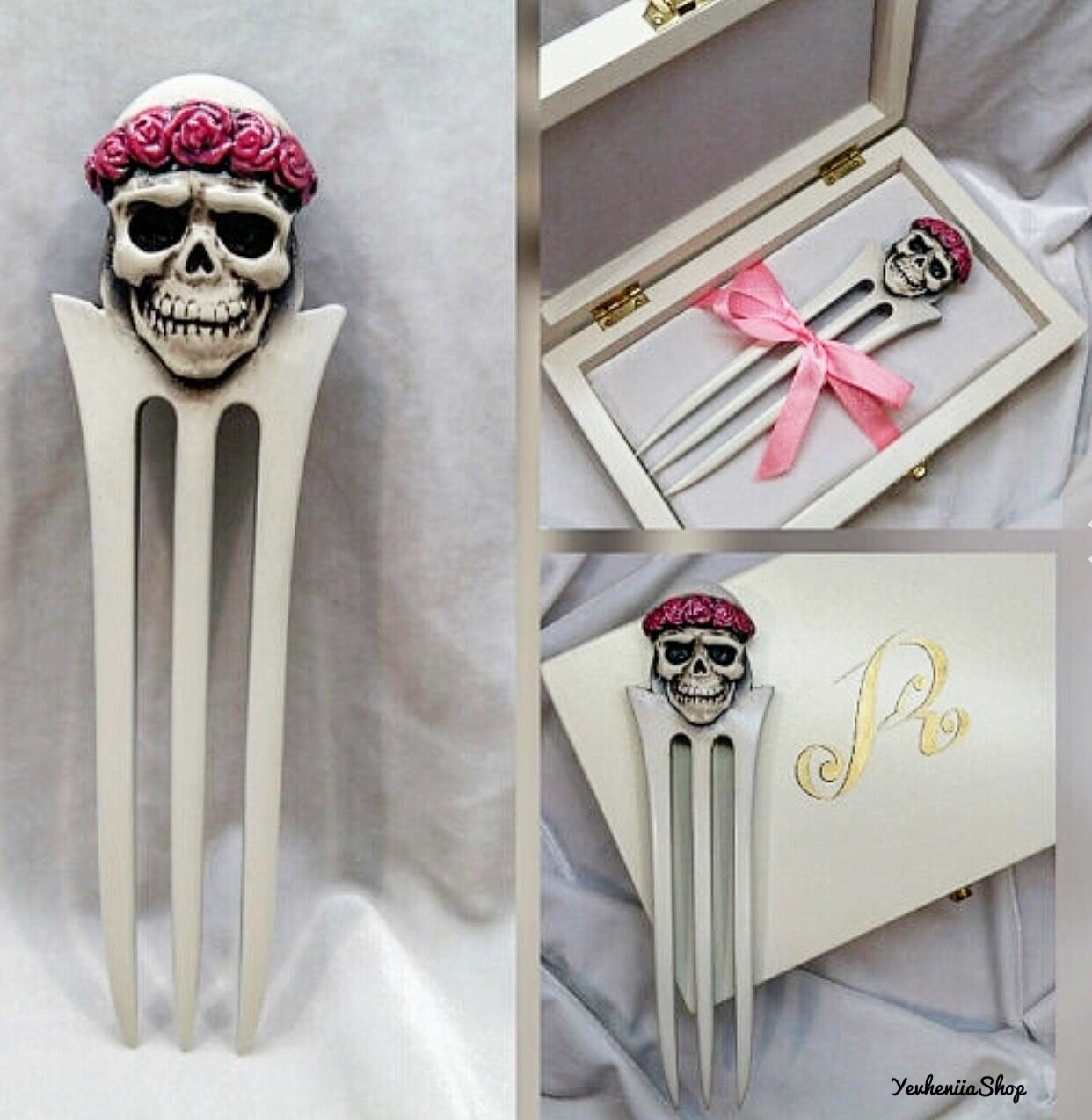 Skull Wooden hair fork Gift ideas Hair accessories Hair fork Etsy