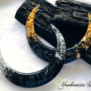 Crescent hair stick with black resin and foil, Moon hair fork, Waterproof resin hair comb, Magical moon for long hair, Hair barrette