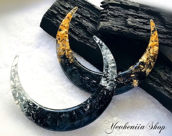 Crescent hair stick with black resin and foil, Moon hair fork, Waterproof resin hair comb, Magical moon for long hair, Hair barrette
