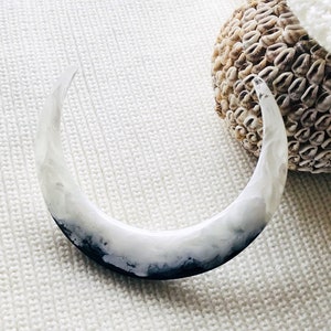 Crescent Moon Hair Stick: Black Oak & White Resin Celestial Hair Pin