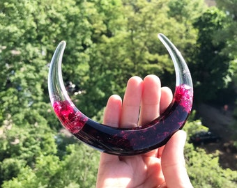 Dark red hair stick with silver foil, Hair pin for long hair, Resin Crescent moon hair fork, Hair Accessories for women, Gift for mom, wife