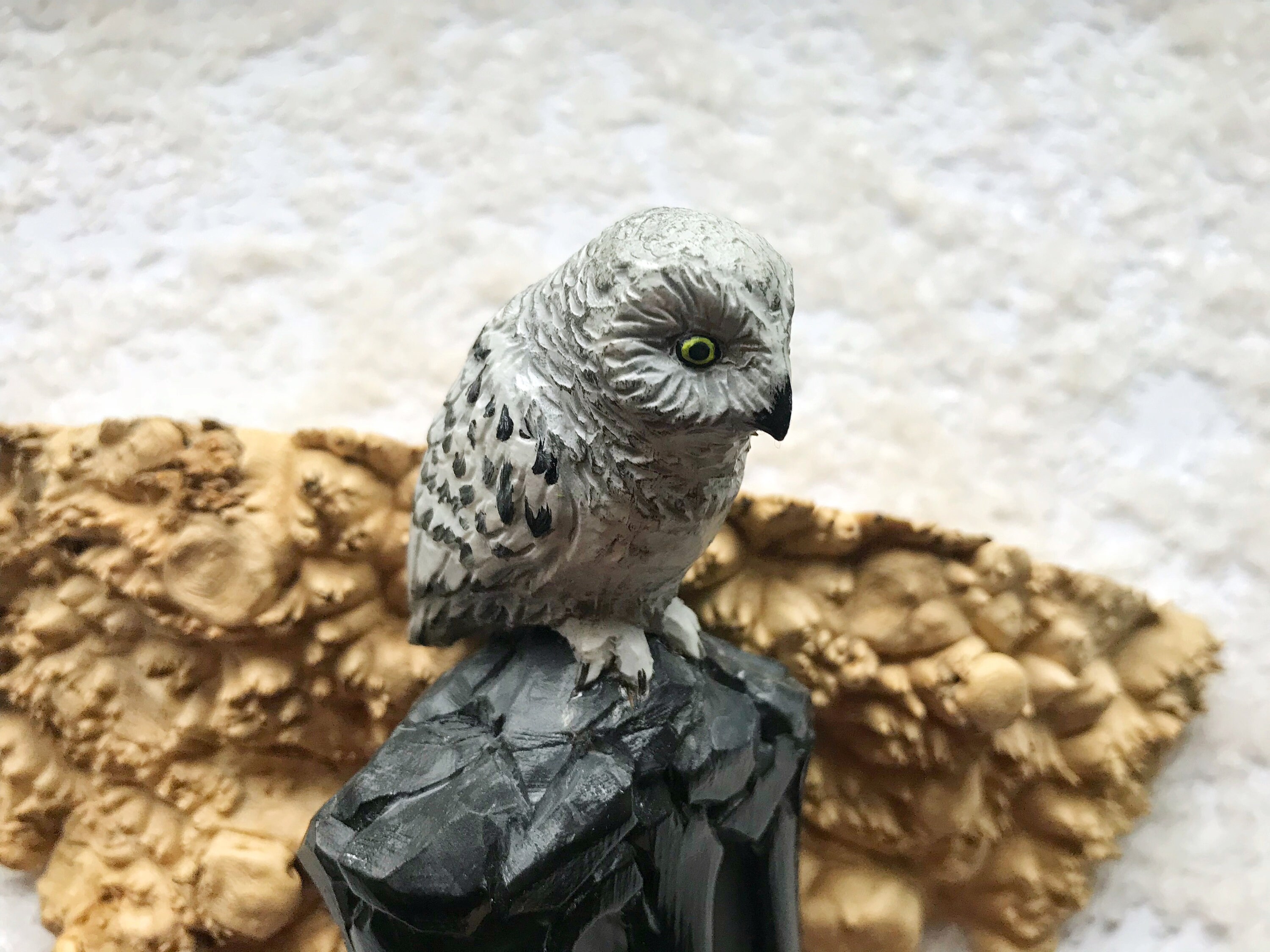 Carved Wooden Hair Fork With White Snowy Owl, Woodland Hair  display picture 1