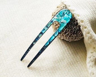 Aqua blue hair clip, Beach Hair pin, Bun stick, Spring Hair Accessories for women, Hair barrette, Resin hair fork, Handmade Gift for her