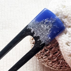 Purple resin hair fork with silver foil and oak wood, Hair accessories for long hair women, Unique Gifts for Her