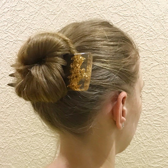 Wooden Hair Fork With Oak Acrylic Topper And Gold Foil Bun 50