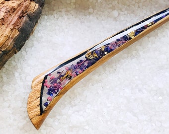 Resin Hair Stick with pink flowers ~ Wood Hair Pin ~ Flower Hair Clip for women ~ Wedding Hair Accessories ~ Christmas Gift for her