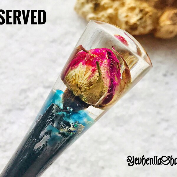 Hair stick with big real live rose and oak Wooden hair stick Flowers hairpins Stick red rose for gift Hair sticks Hair accessories for women