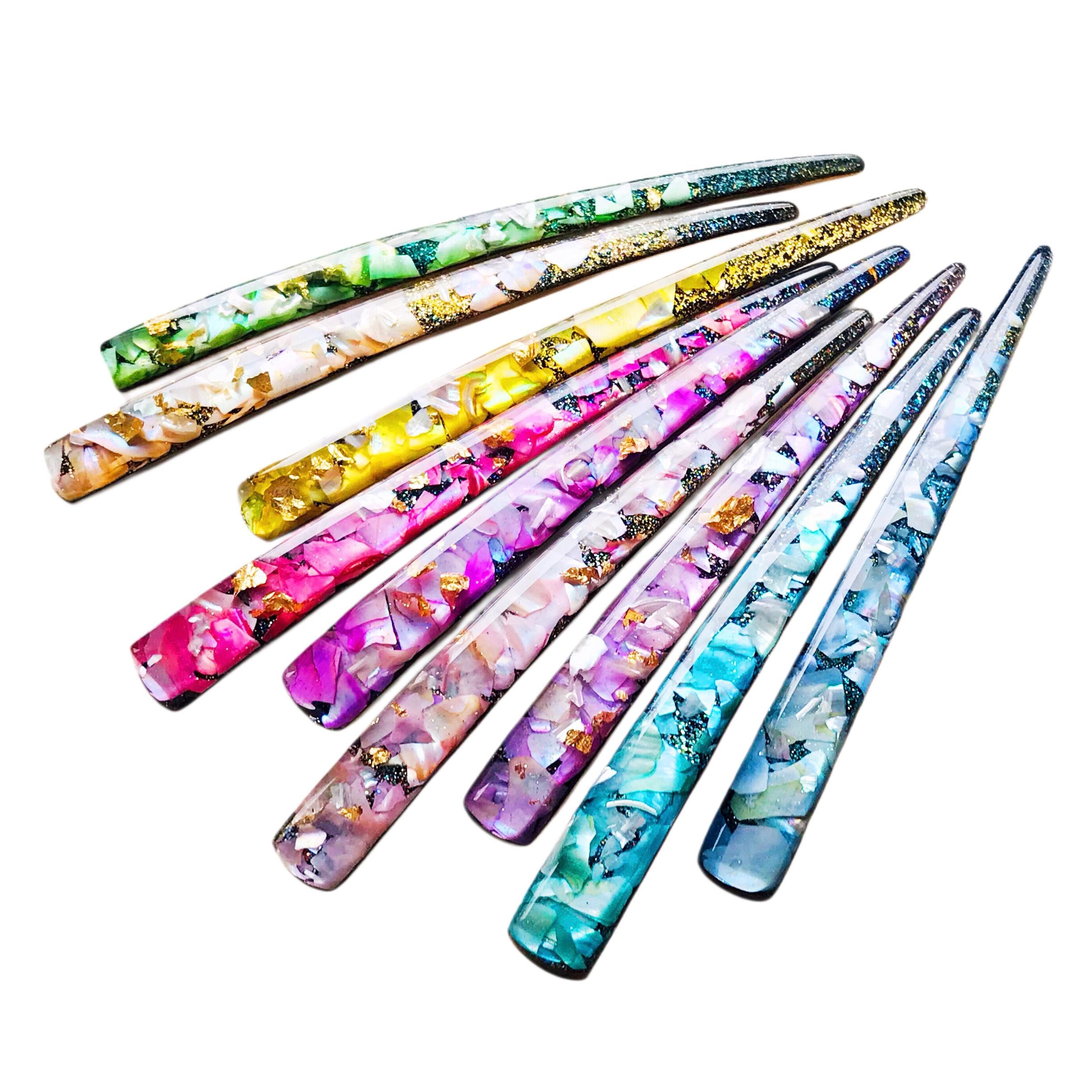 Colorful hair stick, Resin and wood curvy hair chopsticks,  Mother of pearl Hair clip, Handmade Gift for mom, sister, girlfriend, wife