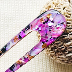 Resin Hair Clip: Purple Seashell Hair Fork, Ocean-Inspired Bun Accessory