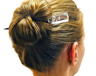 Wooden hair stick with resin top part, Hair clip wood, resin and silver foil, Resin hair jewelry, Hair accessories for women, Hair barrette
