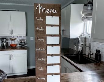 Clipboard menu sign, Kitchen menu, Farmhouse Style Menu with clips, Meal Planning board, weekly menu sign