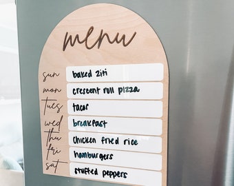 Dry Erase Magnetic Menu, Weekly Menu, Hanging Menu, Boho Arch Weekly Meal Plan, Modern Kitchen Menu, Meal Prep Board, Modern Menu Sign