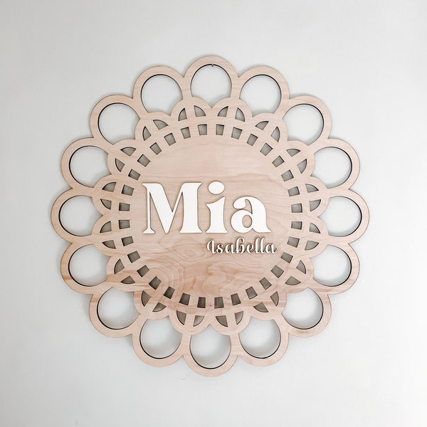 Boho Baby Name Sign, Daisy Rattan Hanging, Baby Name Announcement, Rattan Nursery Name Sign, Rattan Wall Decor, Boho Baby Shower Gift