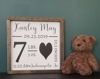 Birth Announcement Sign, Birth Stats Sign, Baby Stats Sign, New Baby Sign, Wood Sign for Nursery, Personalized Baby Announcement Sign