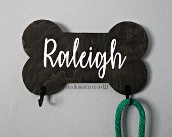 leash holder, dog collar holder, dog bone leash hanger, dog leash hook, personalized leash hanger, leash hook, new puppy gift, dog name sign