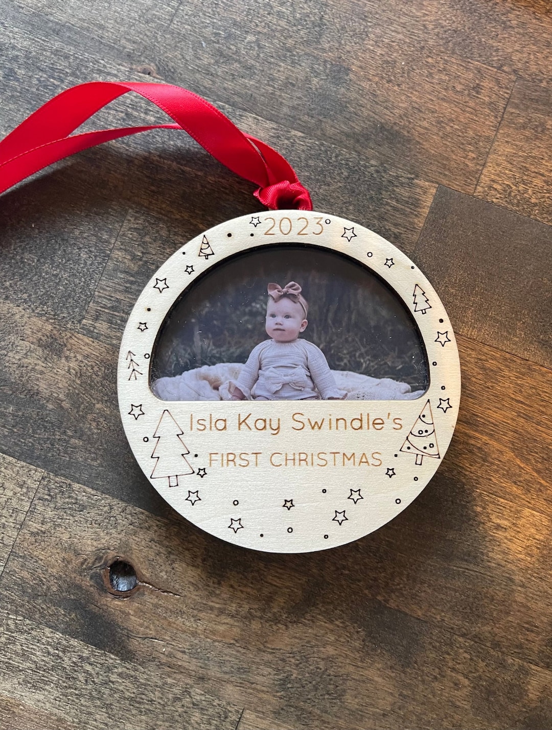Personalized Baby's First Christmas Photo Ornament, 1st Xmas Wooden ...