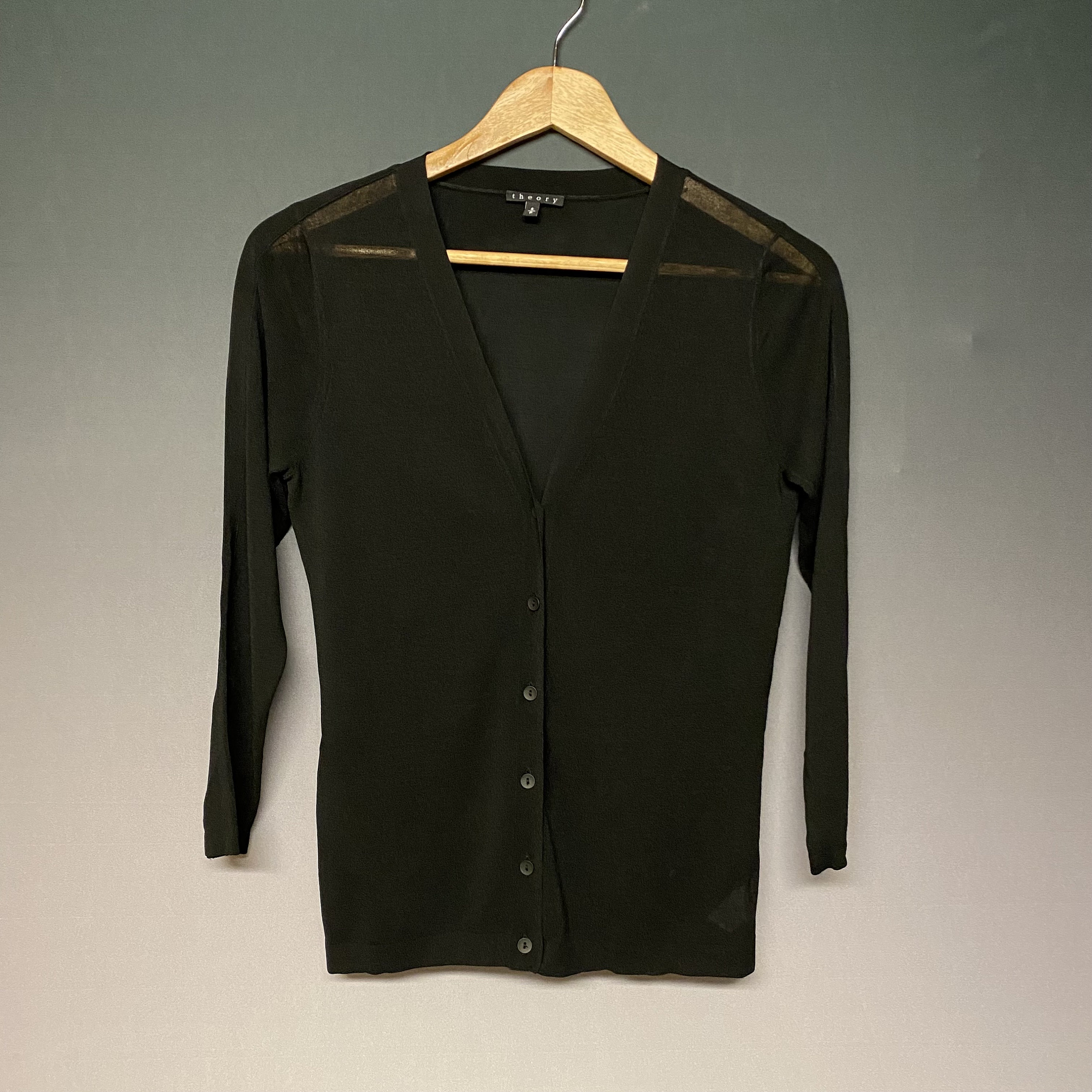 Theory Lightweight Black Sheer Cardigan Size Small in Very
