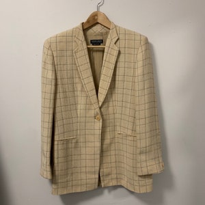 Giorgio Armani Vintage Black Label Beige Windowpane Blazer Size 10