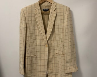 Giorgio Armani Vintage Black Label Beige Windowpane Blazer Size 10