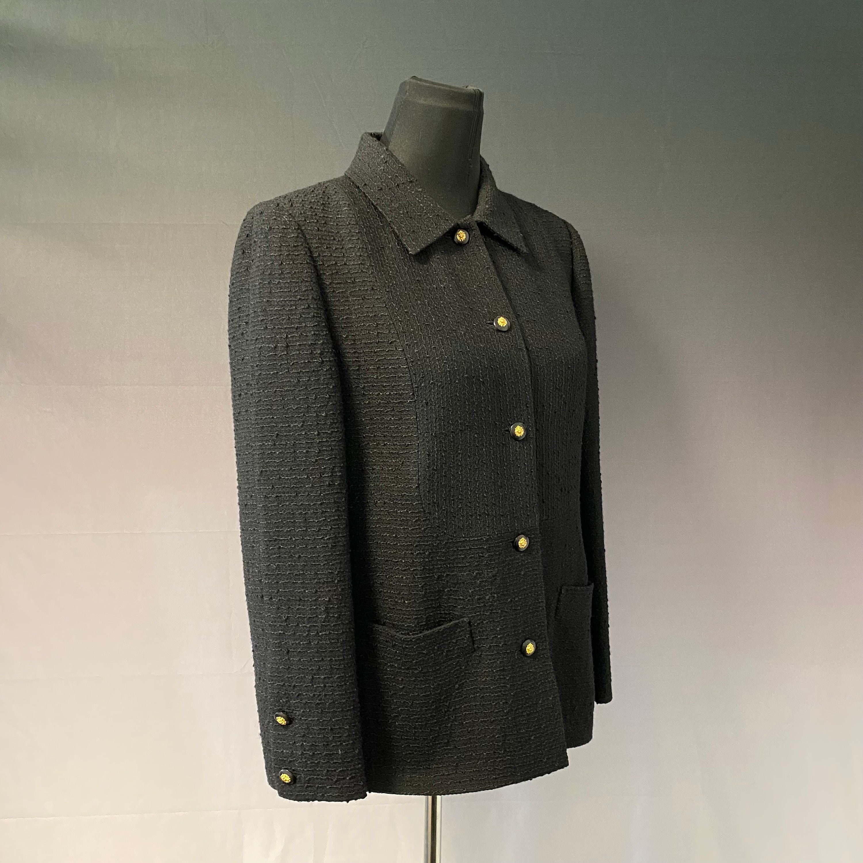 Authentic Chanel 80s Little Black Jacket Boucle Tweed and Lionhead ...