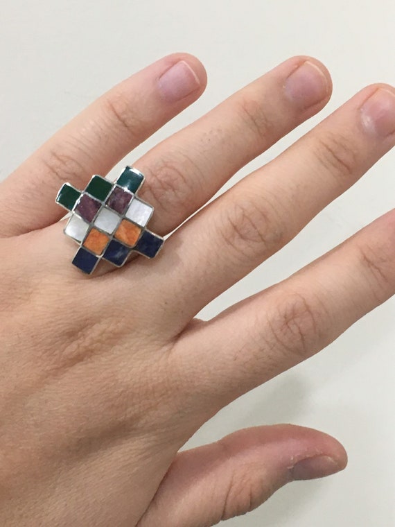 Handmade Multi-stone Adjustable 950 Peruvian Silv… - image 2