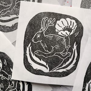 Stampa su blocco di linoleum Jackalope - Piccola stampa artistica
