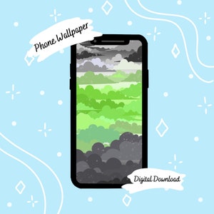 May include: A digital phone wallpaper with a green, grey, and black landscape design. The text "Phone Wallpaper" and "Digital Download" are visible on the image.