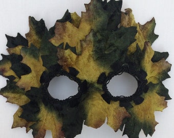 Handmade dark green and light green velvet leaf mask