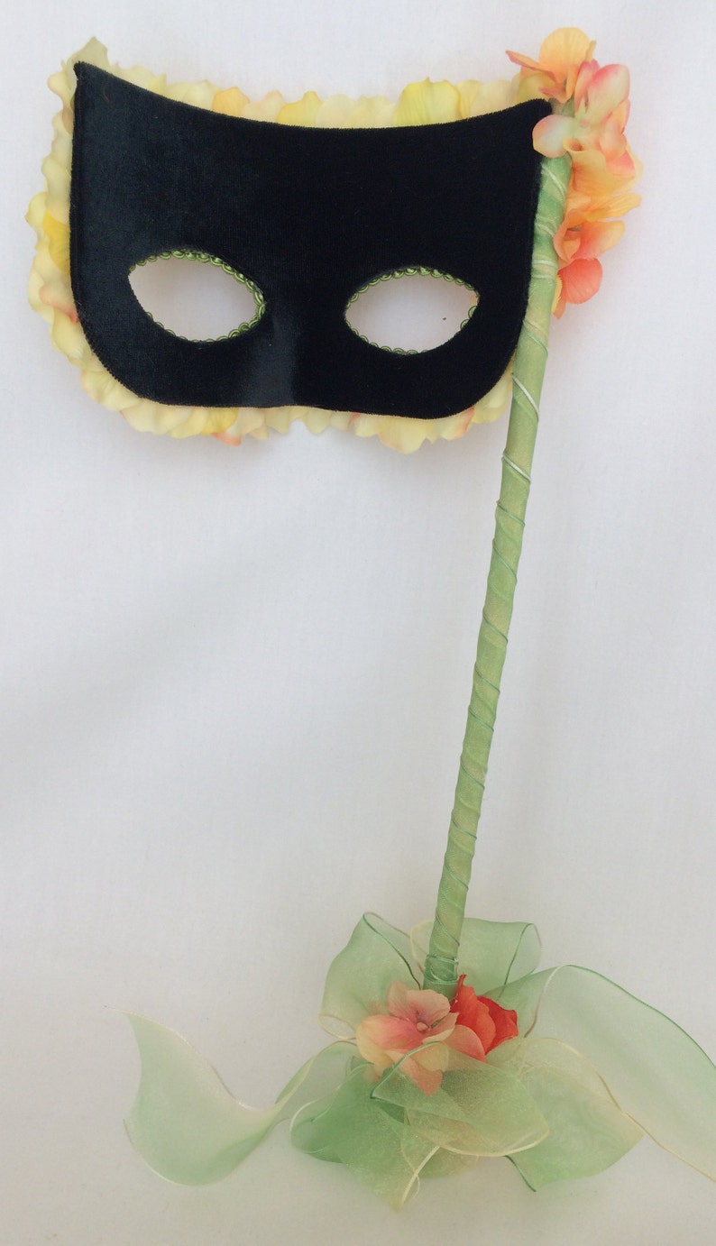 Handmade Mask featuring yellow and peach tinged silk flower petals