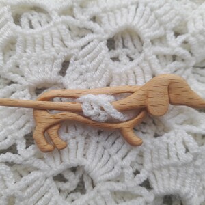 Boho wooden shawl pin, pin for scarf or wrap, dachshund shawl pin. image 5