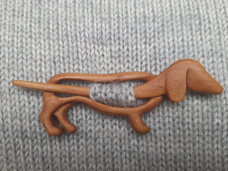 Boho wooden shawl pin, pin for scarf or wrap, dachshund shawl pin. image 6