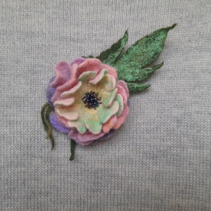 Handmade Felted Flower Brooch: Merino Wool Rose Pin