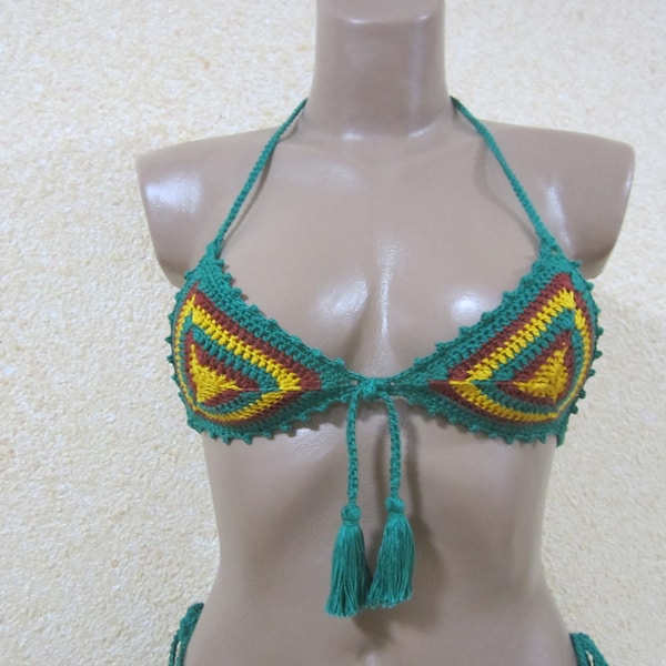 Rastafarian Swimsuit,Rasta Crochet Bikini,Jamaican Clothing,Boho crochet outfit,Rastafarian Clothing,Beach Fashion,Bohemian Bikini,Boho