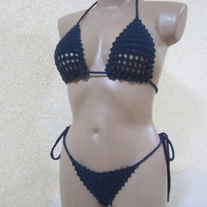 Dunkel Blau häkeln Bikini Set, Mesh-Design