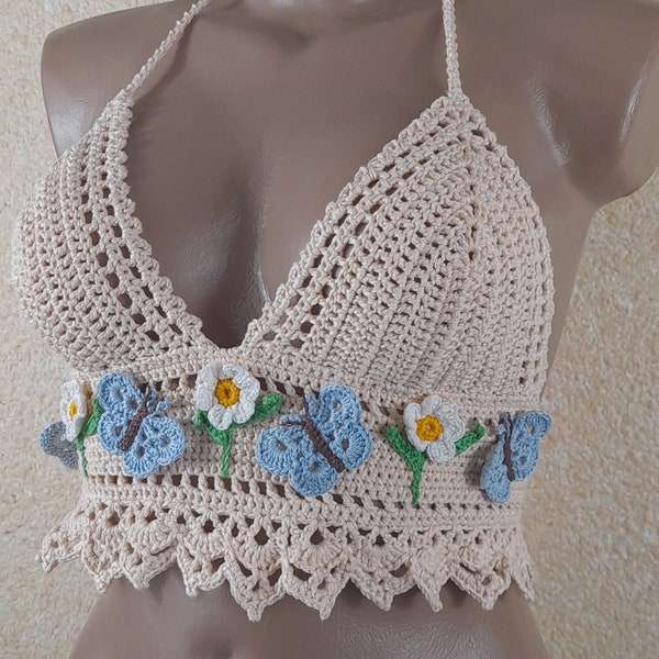 Crochet bikini top, Butterfly and Daisy crochet top