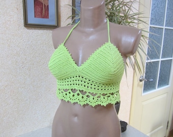 Crochet Bikini Top, Handmade 100% Cotton Festival Top