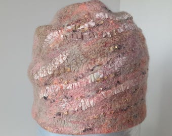 Merino Wool and Silk Beanie, Handcrafted Felted Hat, Statement Accessories