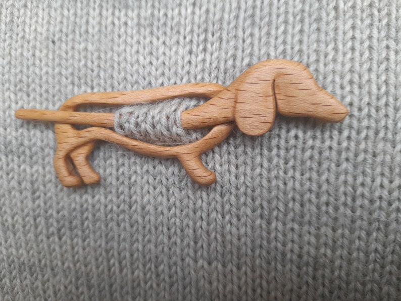 Boho wooden shawl pin, pin for scarf or wrap, dachshund shawl pin. image 10