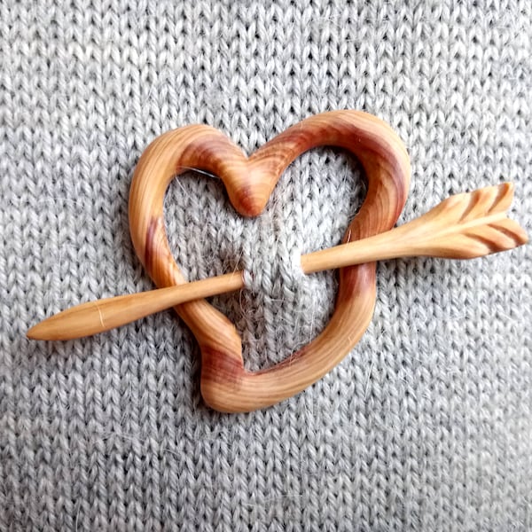 Boho wooden shawl pin, heart of Cupid shawl pin, juniper wood shawl pin