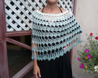 White green crochet poncho