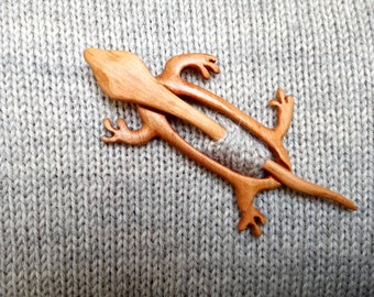 Boho wooden shawl pin, pin for scarf or wrap, salamander shawl pin,lizard shawl pin.                                  ..