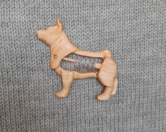 Handmade Alder Wood Dog Shawl Pin: Rustic Boho Scarf Pin