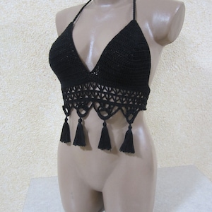 Bohemian crochet top, Tassels crochet top, Crochet bikini top