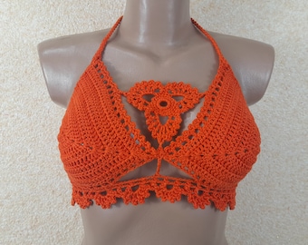 Handmade Crochet Halter Top: Cotton Boho Bralette