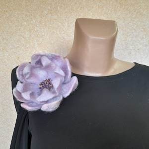 Felted Lotus Flower Brooch: Merino Wool Sweater Pin