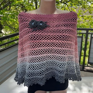 Hand knitted poncho, sheer summer boho poncho, poncho openwork, vegan poncho for wome, boho crochet poncho, women&#39;s cape, poncho cape.
