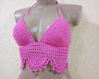 Pink crochet bikini top