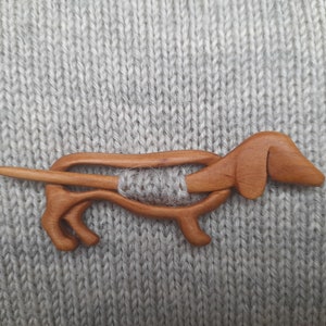Boho wooden shawl pin, pin for scarf or wrap, dachshund shawl pin. image 9