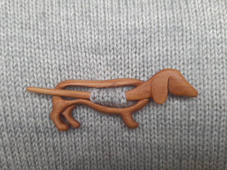 Boho wooden shawl pin, pin for scarf or wrap, dachshund shawl pin. image 9