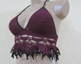 Crochet bikini top,burgundy crop top